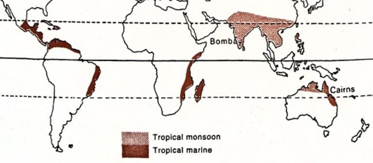 Distribution of Tropical Monsoon Climate