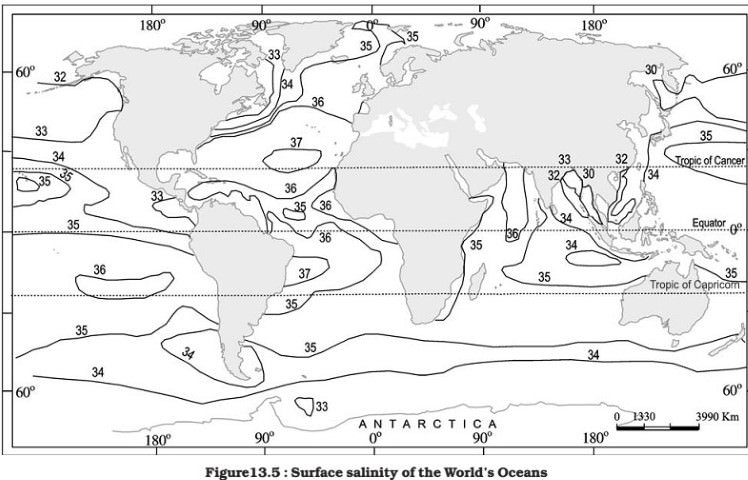 surface salinity of world's oceans