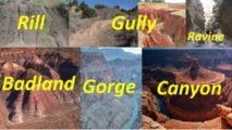 Erosion - Rill, gully, ravine, badland, george, canyon