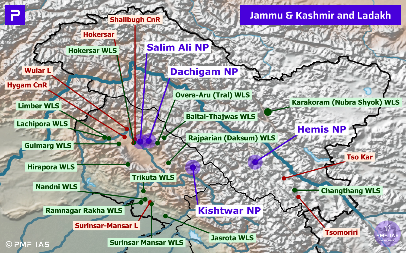 National Parks Tiger Reserves Wildlife Sanctuaries of Jammu & Kashmir Ladakh