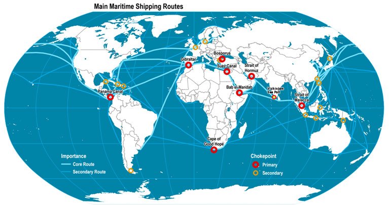 Main Maritime Shipping Routes Worldwide