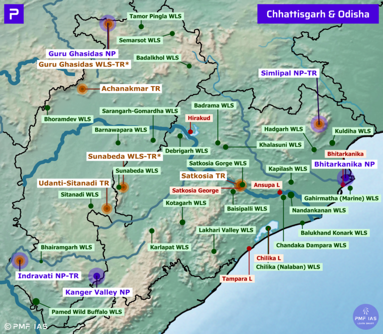 Odisha National Parks, Tiger Reserves, & Ramsar Sites - PMF IAS