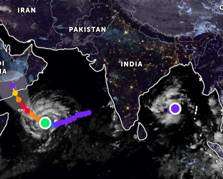 Twin cyclones Tej (over the Arabian Sea) and Hamoon (over the Bay of Bengal) 