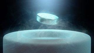 An artist's concept image of a levitating superconductor.