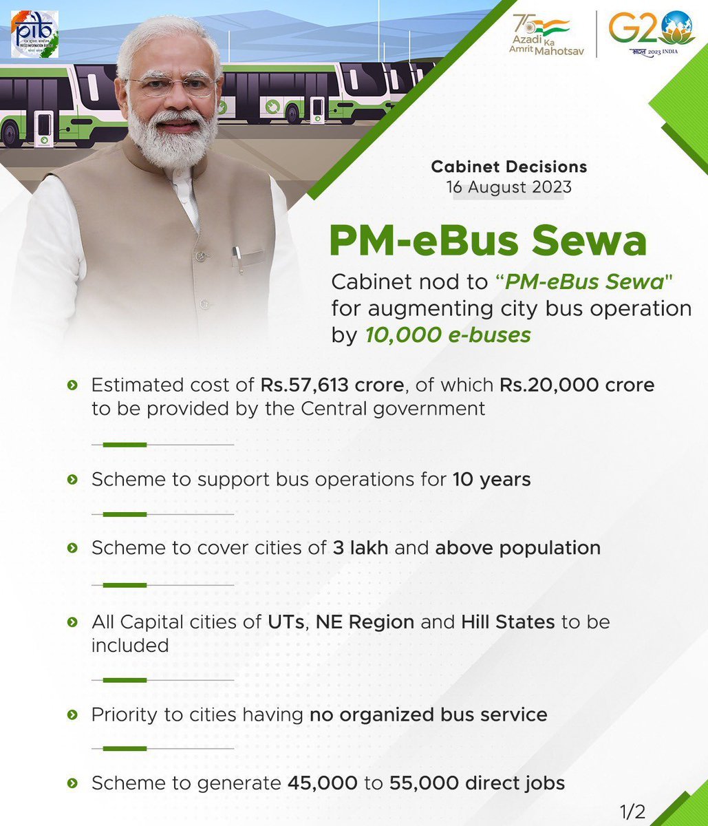 Narendra Modi on Twitter: "PM-eBus Sewa will redefine urban mobility. It will strengthen our urban transport infrastructure. Prioritising cities without organised bus services, this move promises not only cleaner and efficient transport