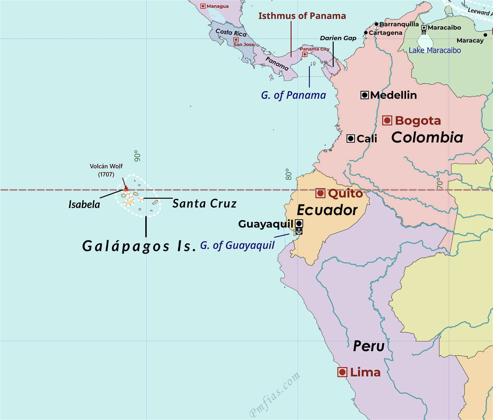 Countries and Physiographic Regions bordering Ecuador 