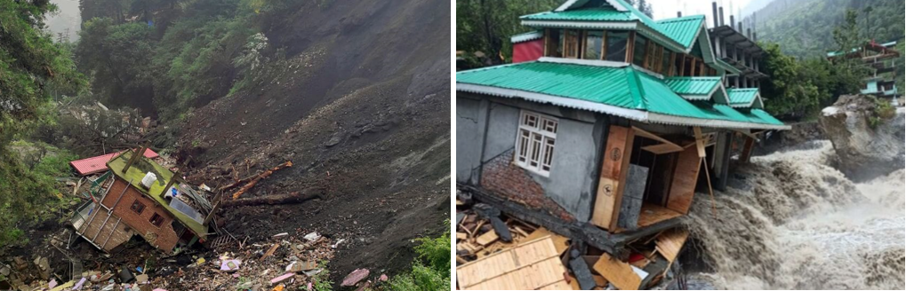 Damages inflicted to houses during Landslides in Himachal