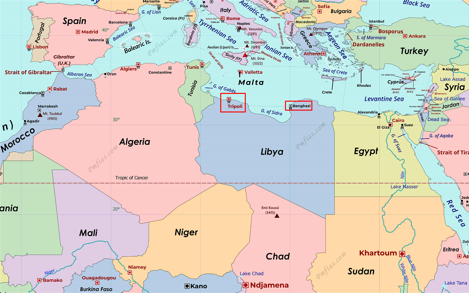 Countries Bordering Libya 