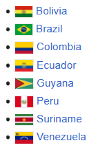 Member countries of Amazon Cooperation Treaty Organisation 