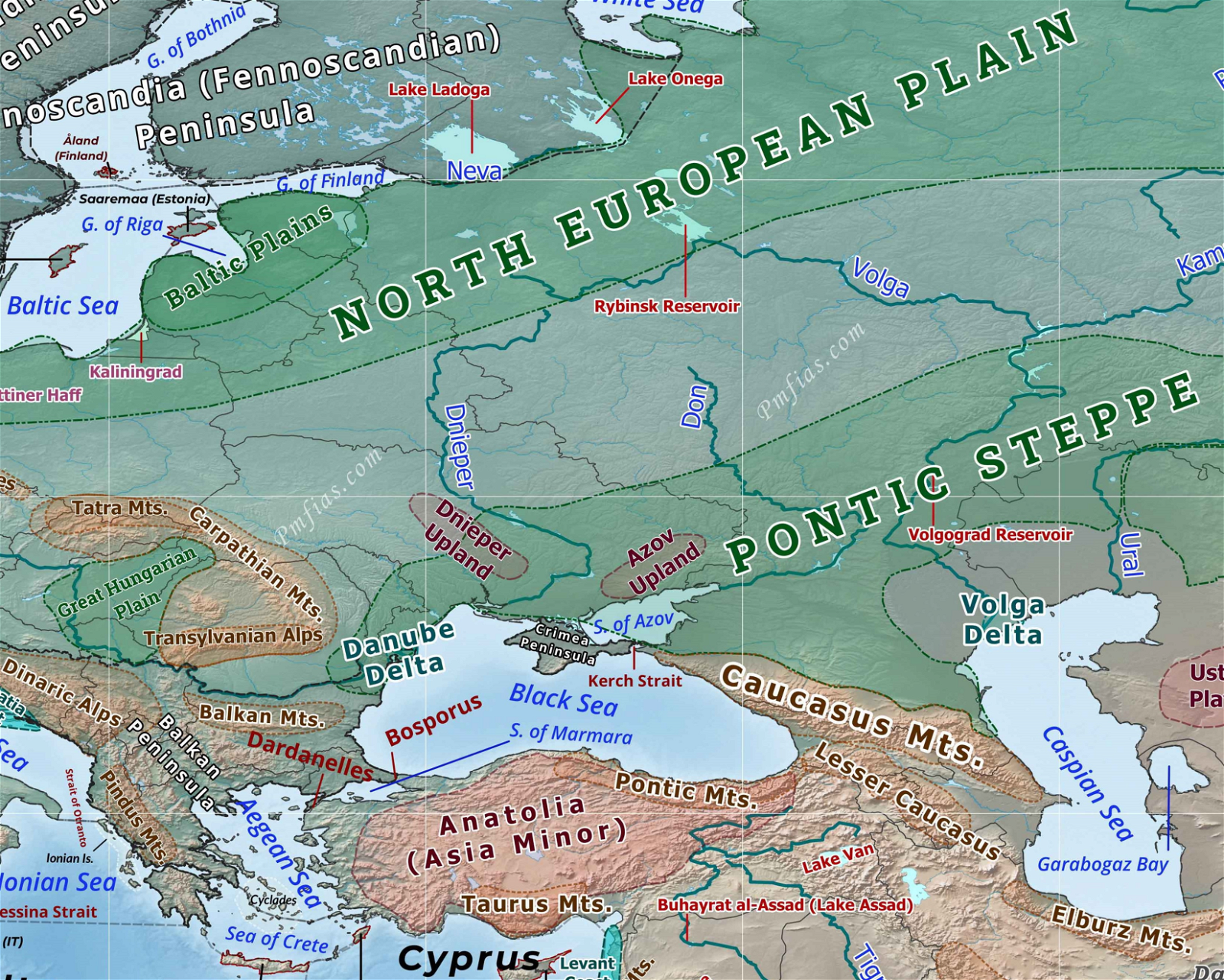 Different Geographical Terrains in Russia and Surrounding Countries.