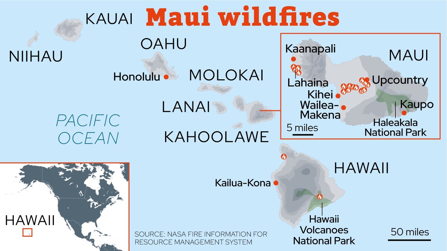 Where are the fires in Hawaii? Map shows how far Maui wildfires have spread as death toll reaches 55
