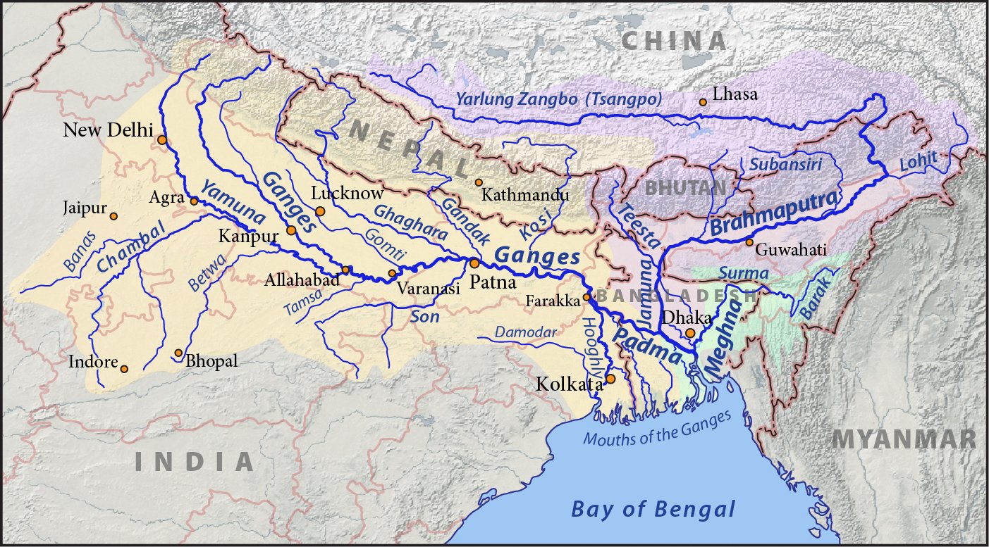 Course of Teesta River and Other Important Rivers and Tributaries of North East