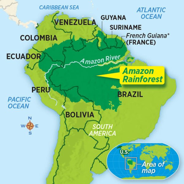 Amazon Rainforest, South America Map