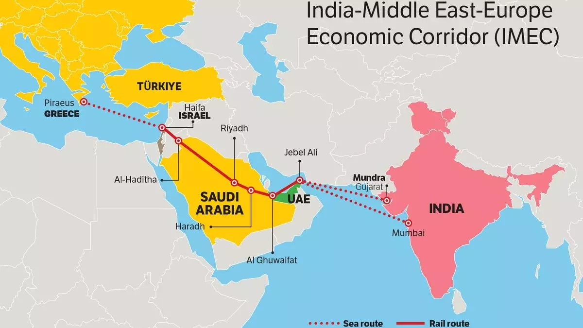 A map of the India-Middle East-Europe Economic Corridor (IMEC)
Description automatically generated