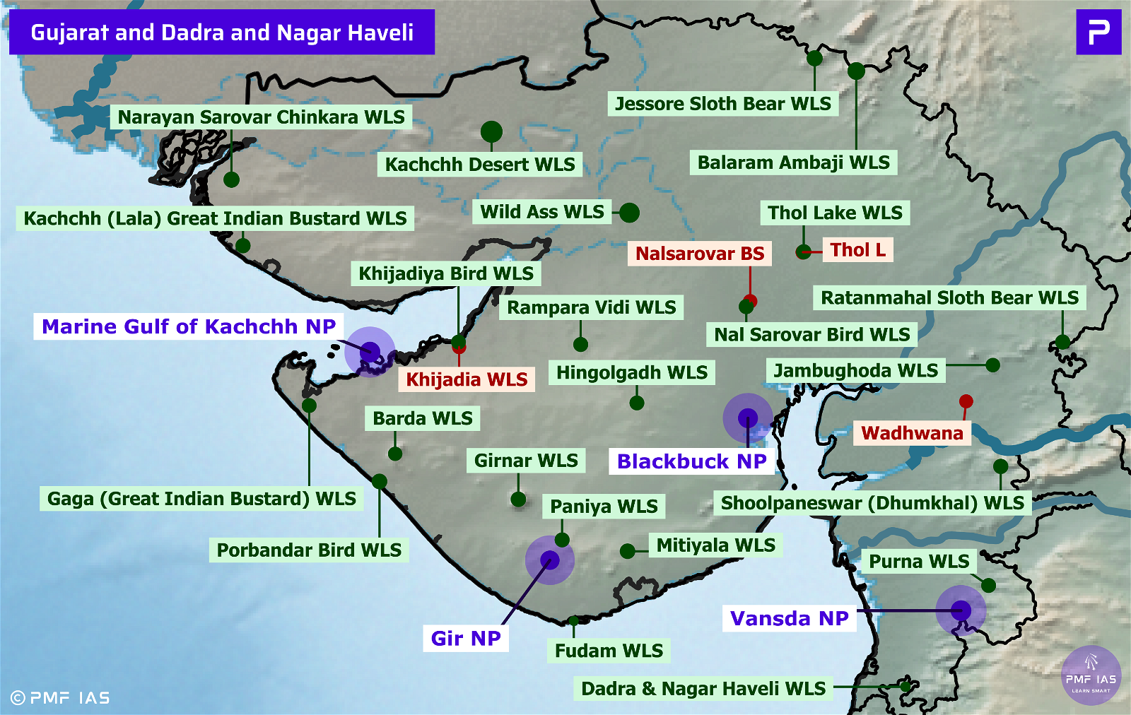 Wildlife Sanctuaries, National Parks in Gujarat and Dadra and Nagar Havelii