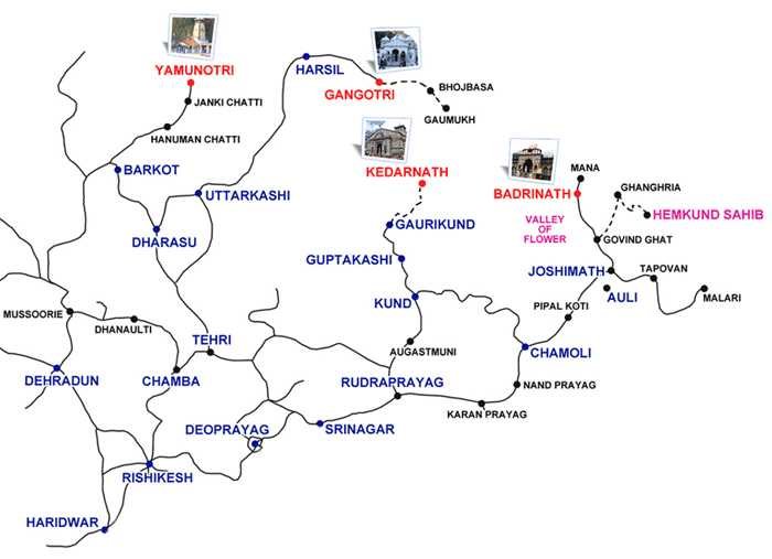 Char Dham Yatra Route Map - CharDham Road Map with Distance