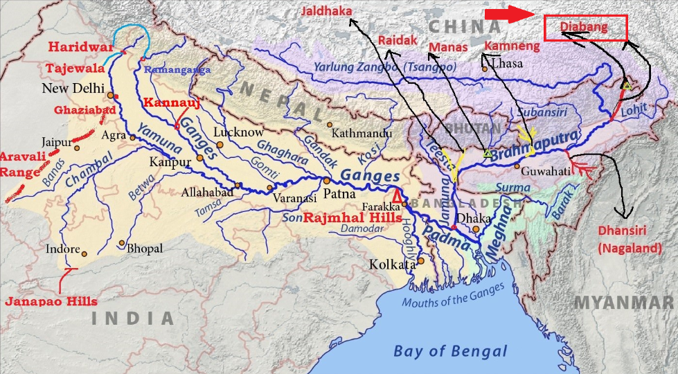 Dibang River and Physical Map of NorthEast