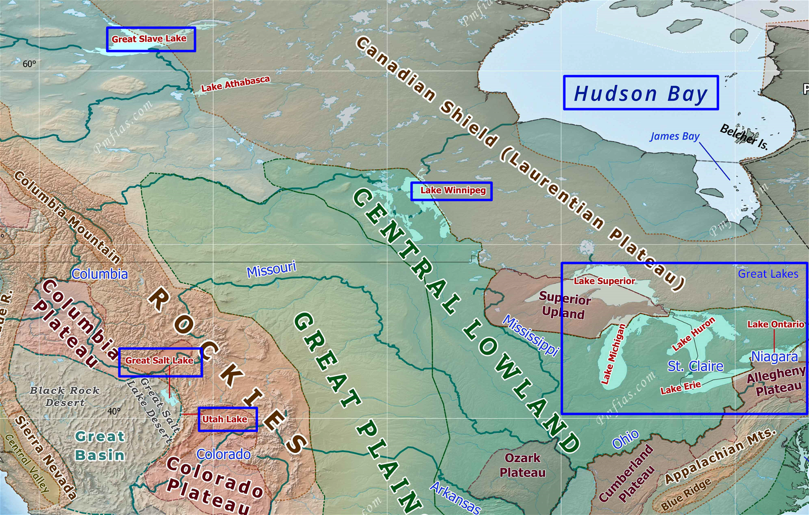 A map of the central and eastern parts of the canadian continent Description automatically generated with medium confidence