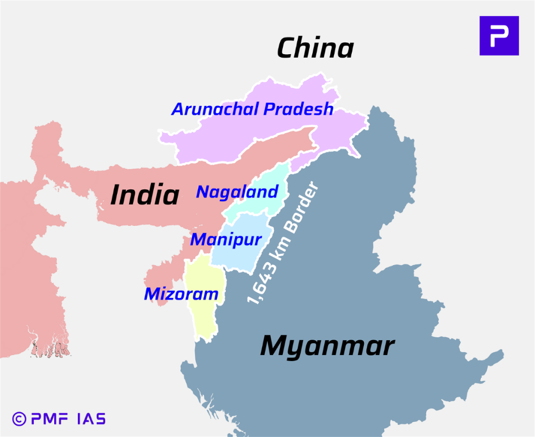 India Myanmar Border km Four Indian States
