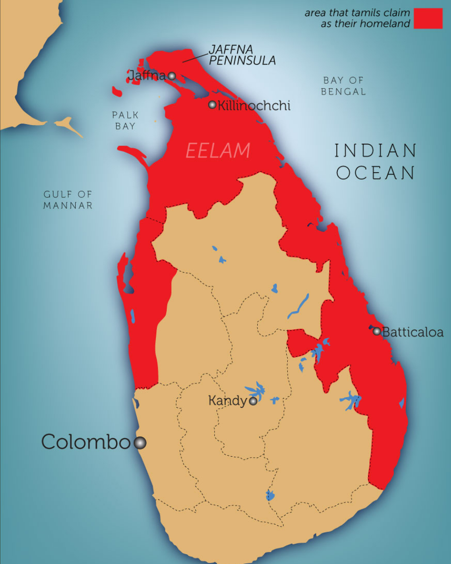 A map of sri lanka with red and brown colors
Description automatically generated